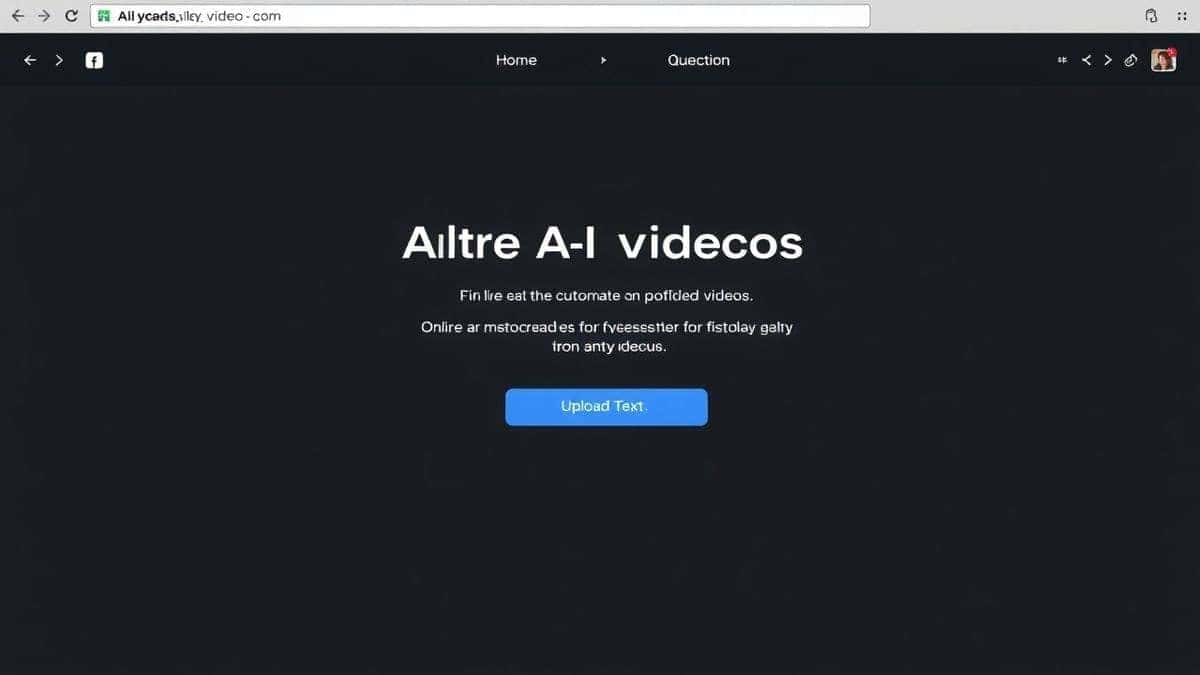 modern web interface for creating AI videos, dark mode UI, upload button, text prompt box, futuristic design, 4k resolution, photorealistic