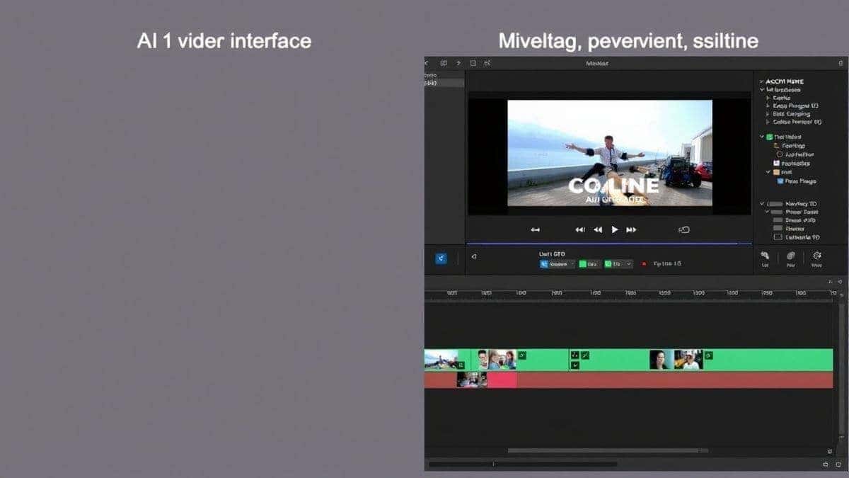 A split-screen comparison image showing the simple interface of Free AI Video Generator on the left versus a more complex, timeline-based professional video editing software interface on the right, clean graphic design, informative, side-by-side