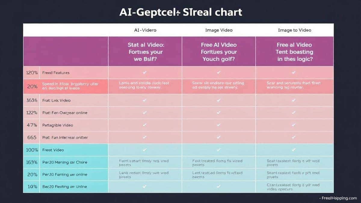 Infographic style chart comparing Free AI Video Generator Online – Text to Video & Image to Video with other popular AI video tools, highlighting features like price, speed, and login requirements, clean minimalist design, professional data visualization