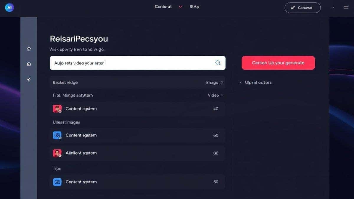 dashboard of free ai video generator website, clean interface, text input field, image upload button, generate button, futuristic tech style, 4k