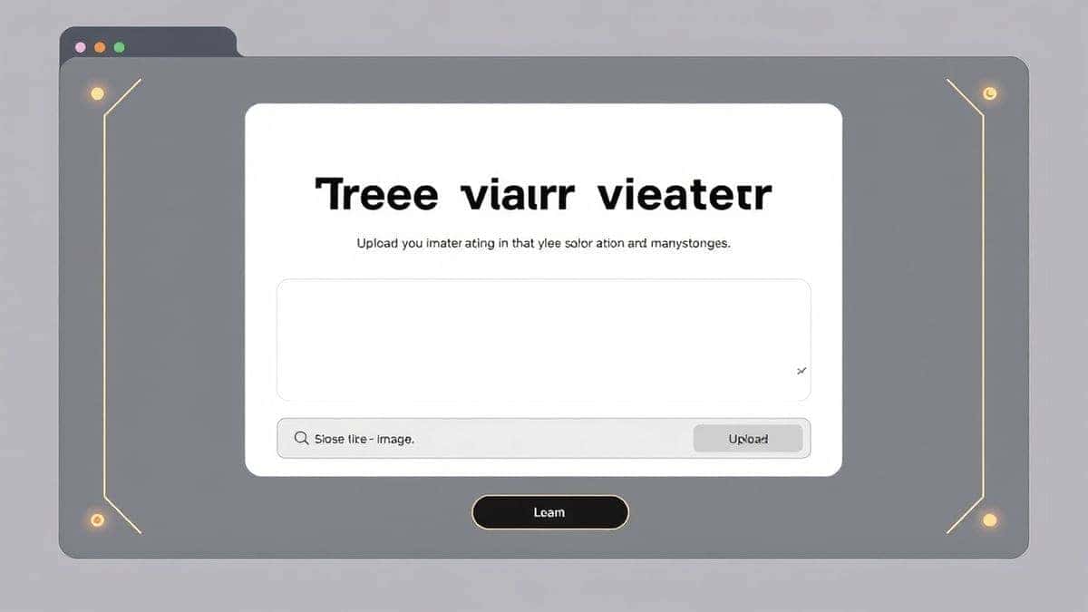 sleek web interface of free AI video generator with text input field and image upload option, minimalist design, dark mode, glowing accents, high tech, 8k