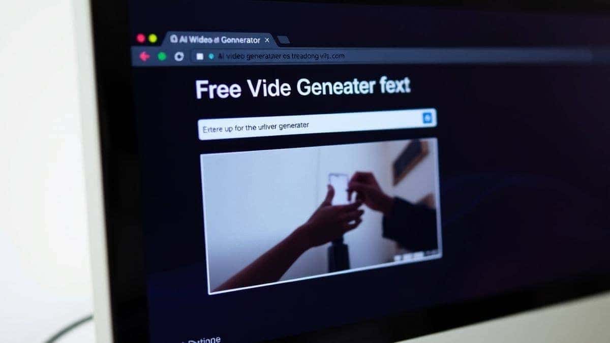 Close up screenshot of Free AI Video Generator Online interface showing text to video input field, abstract background, user friendly design, high contrast