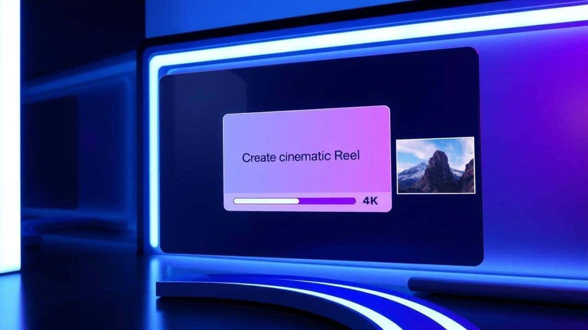 A sleek, modern web interface showing a text-to-video generator. The screen displays a prompt box saying 