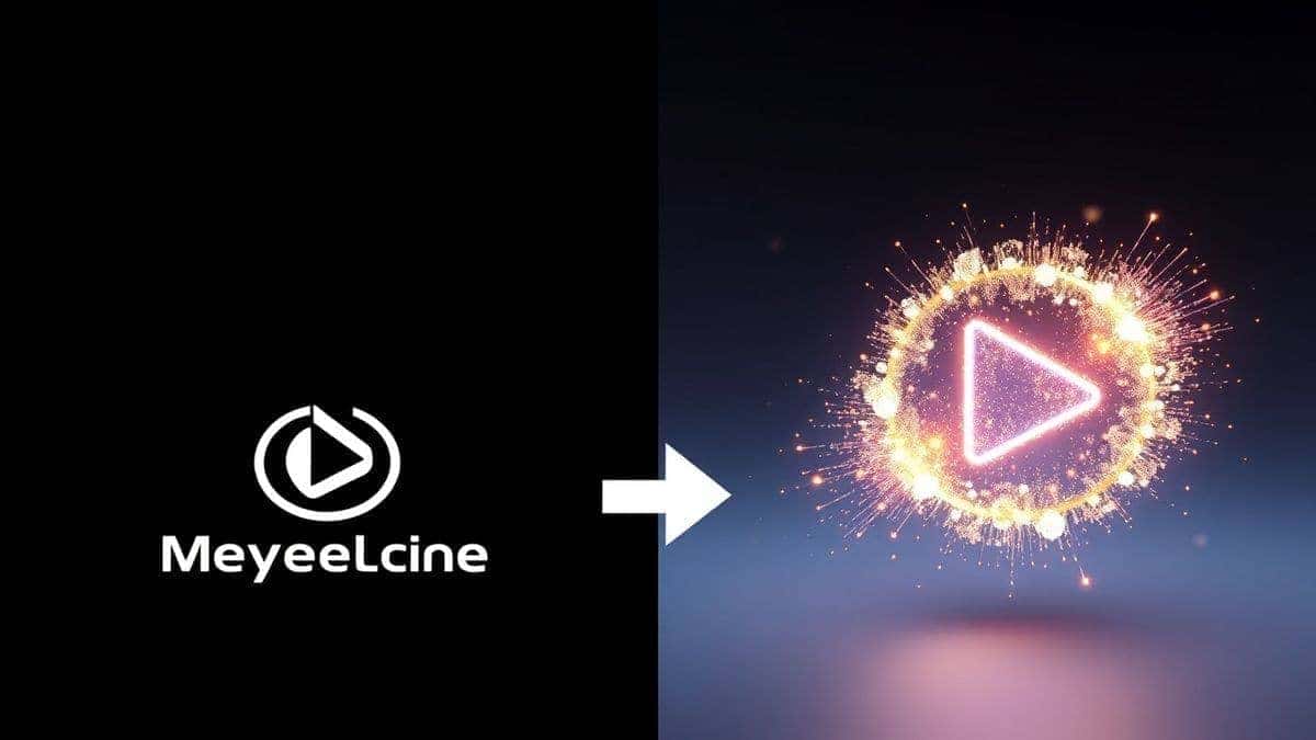 split screen showing a static logo on the left and the same logo animated with glowing particles on the right, representing image to video conversion, professional graphics, smooth animation