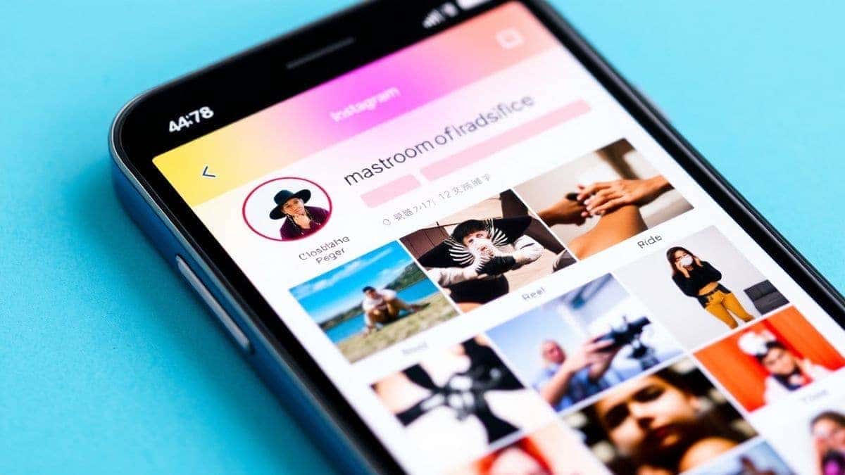 A smartphone screen displaying a colorful Instagram profile grid. Several of the posts are clearly video, with 'Reel' or 'Video' indicators. The overall aesthetic is modern, cohesive, and professionally designed. 4k, vibrant colors.