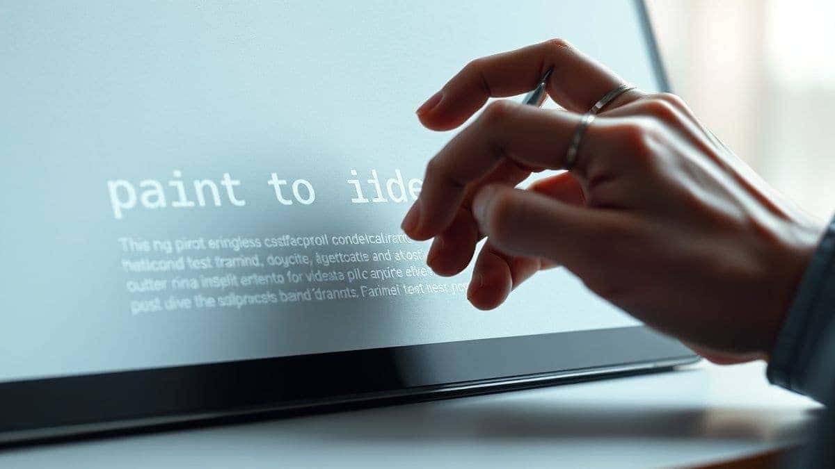 A person's hand typing a detailed prompt like 'futuristic robot painting on a canvas' into the text field of the Free AI Video Generator Online – Text to Video & Image to Video, website background blurred, soft lighting
