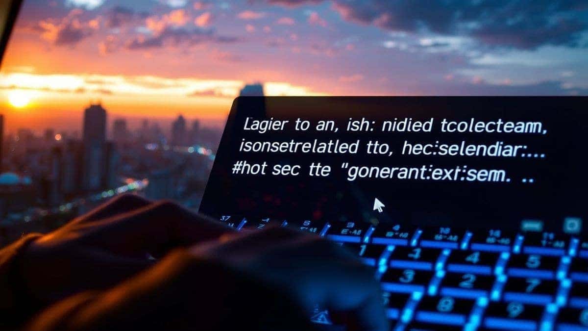Close up view of a user typing a detailed prompt into the text to video AI generator, 